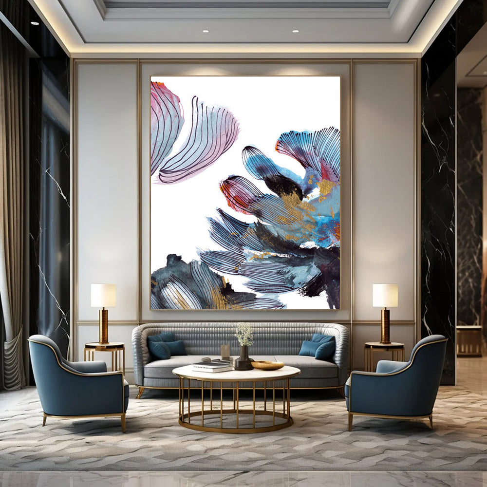 Floral Abstract with Colorful Petals and Gold Accents Painting ADGE199