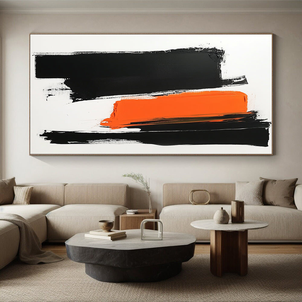 Black Orange and White Abstract Painting with Bold Brushstrokes GER187
