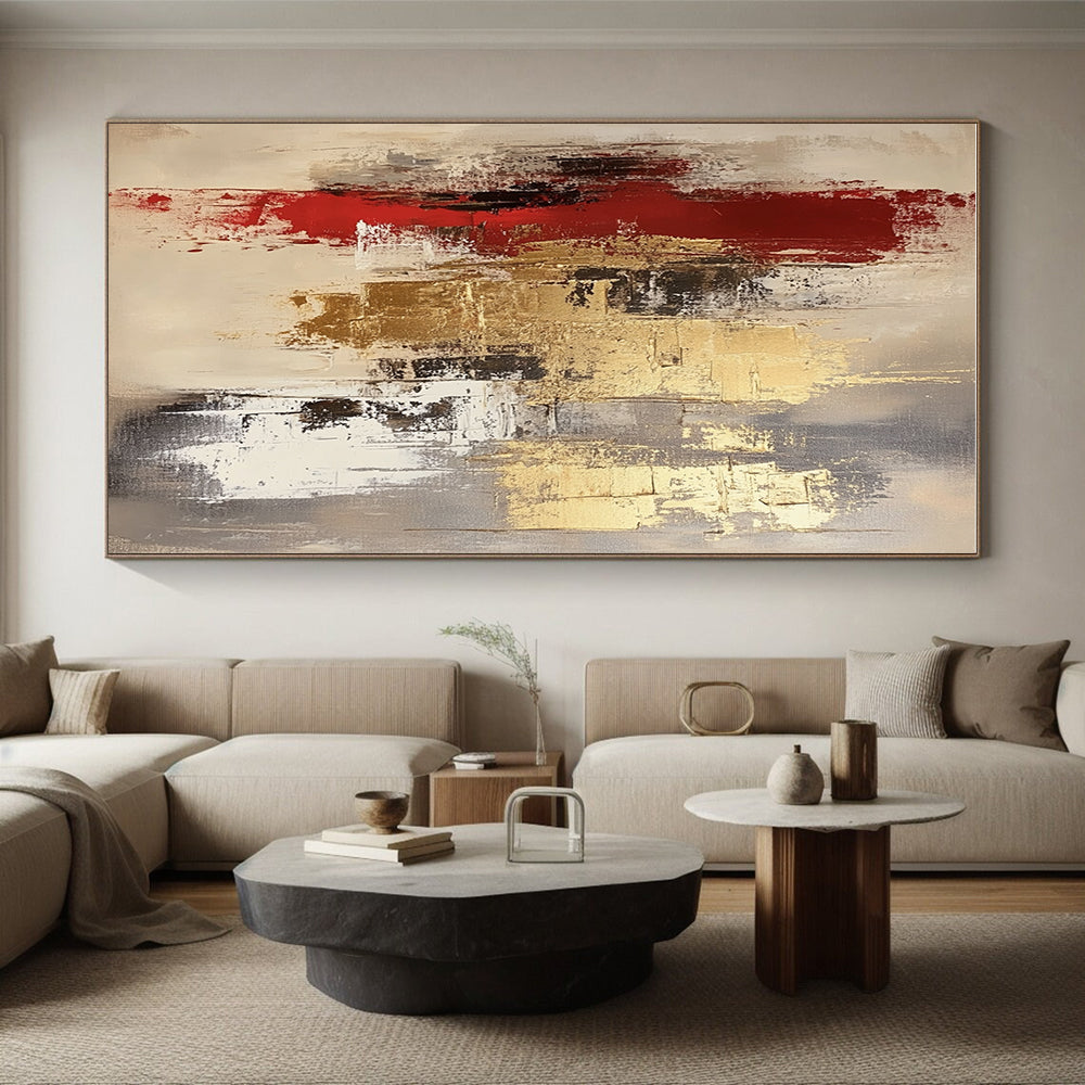 Red Gold and Gray Abstract Painting with Opulent Textures GER674
