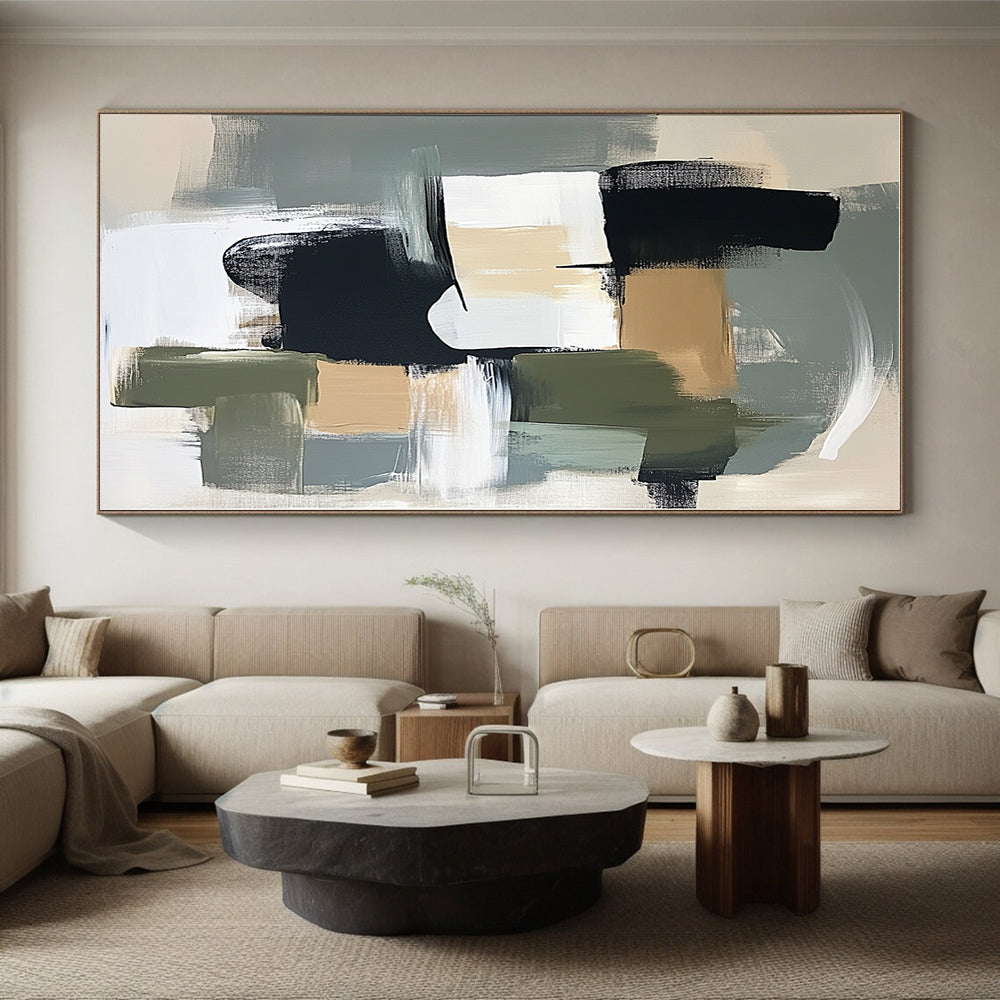 Gray Green and Black Abstract Painting with Bold Brushstrokes GER695