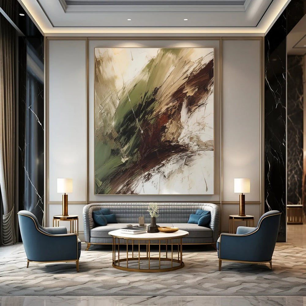 Green and Brown Fusion Abstract Painting with Dynamic Textures ADGE118