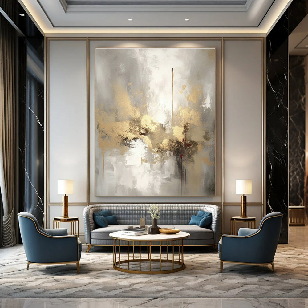 Oversized Abstract Hand - Painted Murals for Office Reception Area Feature Columns & Bedroom Alcove Built - in Shelves DLZ0860