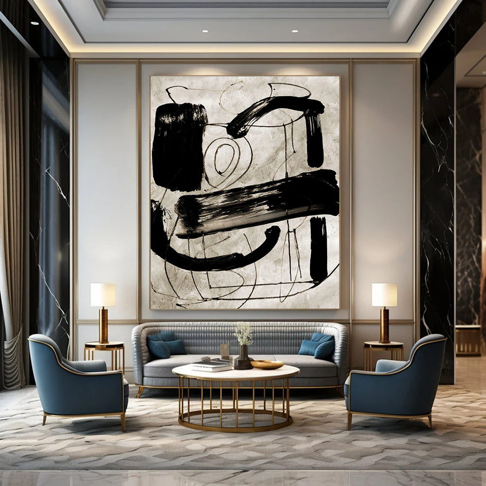 Black and White Bold Brushstrokes Abstract Painting ADGE169