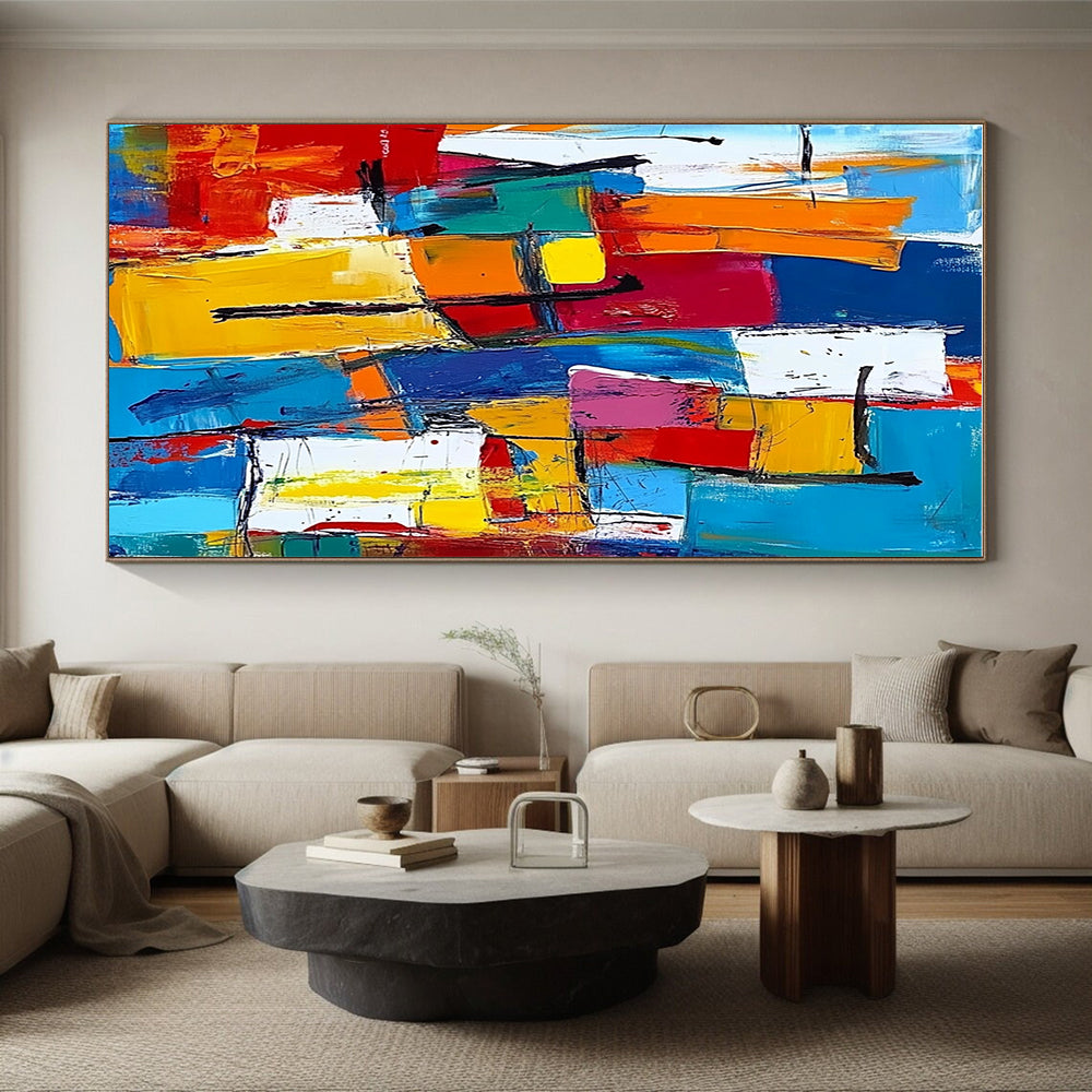 Colorful Block Abstract Painting with Vibrant Geometry GER512