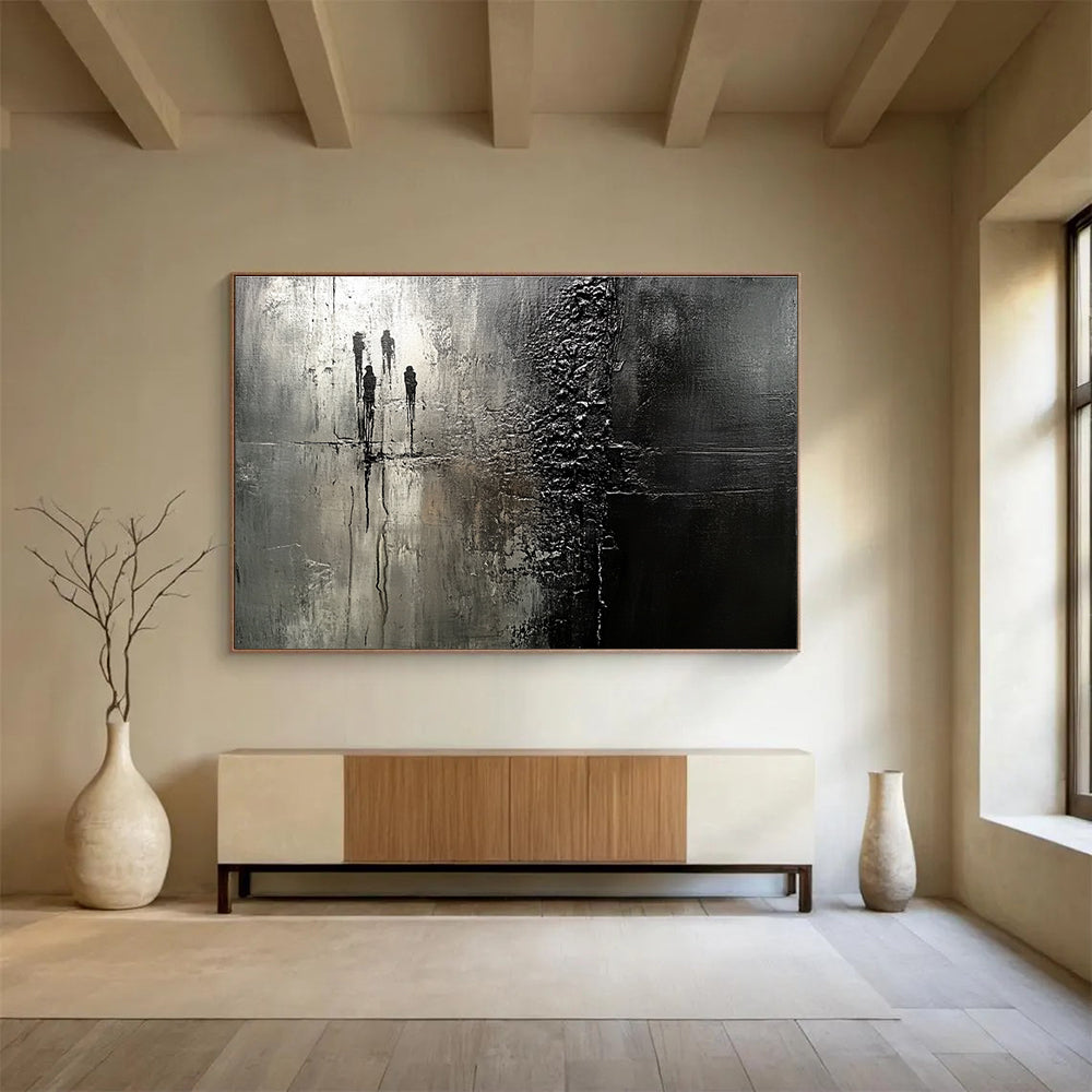Black White Silhouette - Urban Scene Abstract Painting DYP038