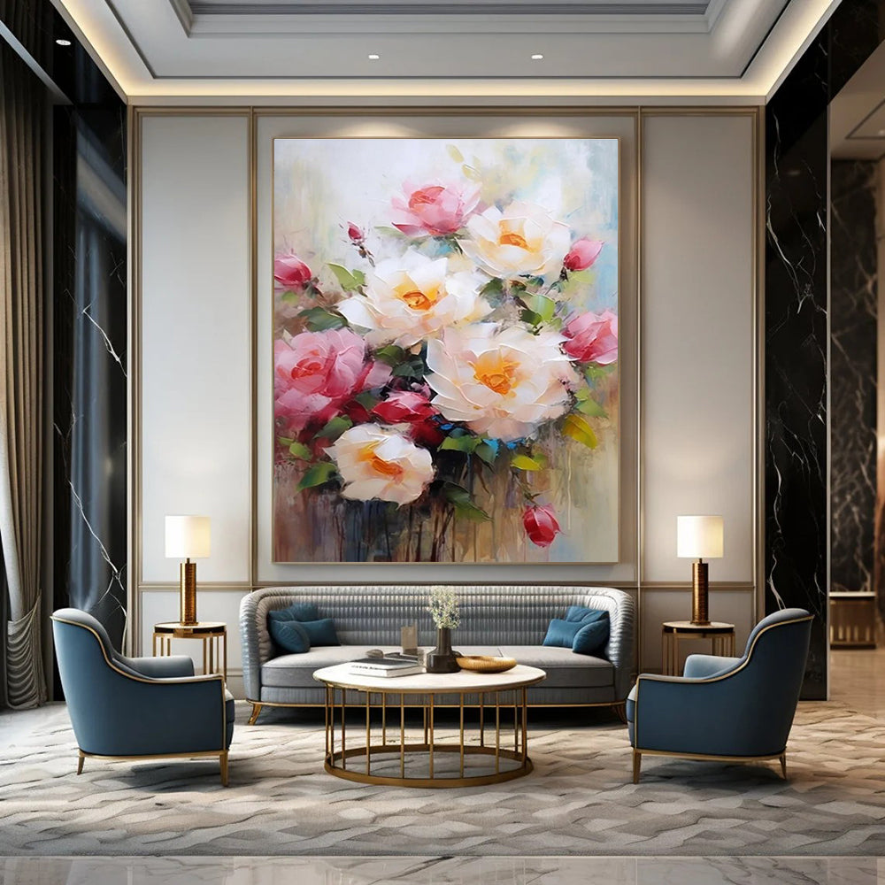 Soft Floral Abstract Painting with Gentle White and Pink Tones ADGE429