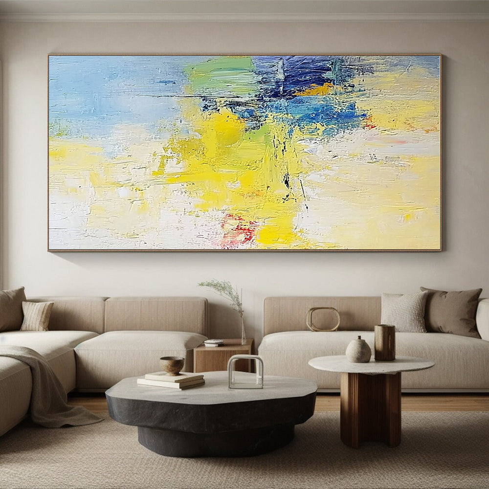 Yellow and Blue Abstract Painting with Subtle Blends GER488