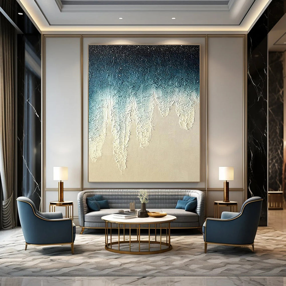 Blue and White Gradient Dripping Abstract Painting ADGE343