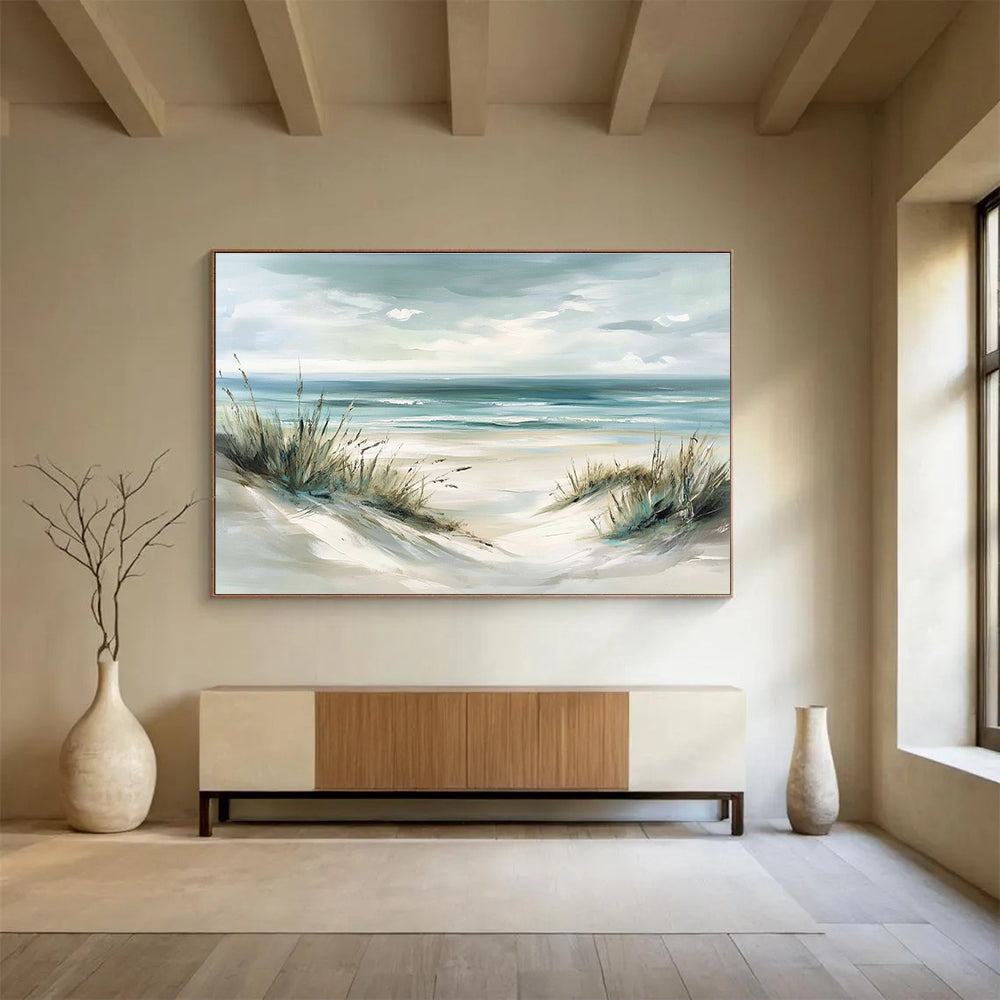 Light - Toned Beach Dunes Abstract Painting with Sea Grass DYP137