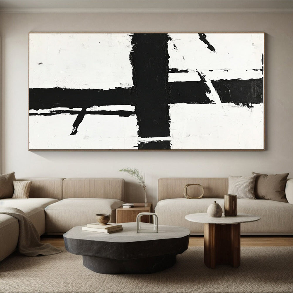 Expressive Black Cross Abstract with White Background GER349