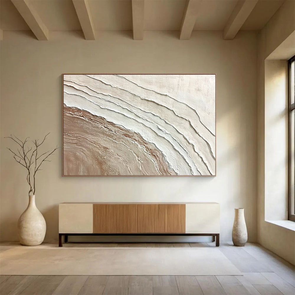 Beige White Textured - Layered Lines Abstract Painting DYP040