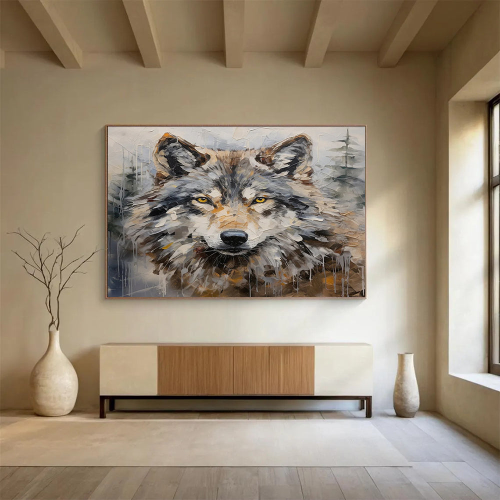 Grey Brown Wolf Portrait Abstract Painting THY077