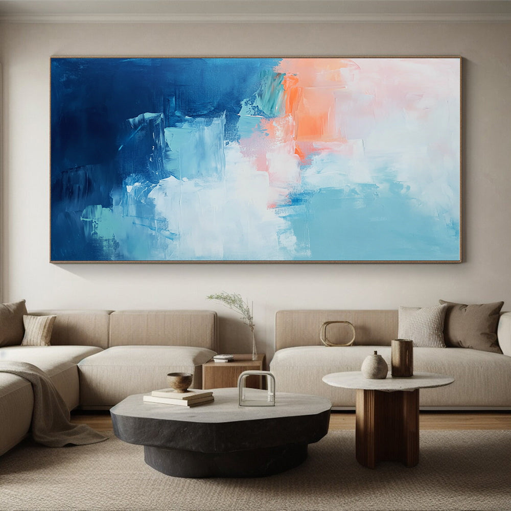 Blue Orange Abstract Painting with Layered Hues GER813