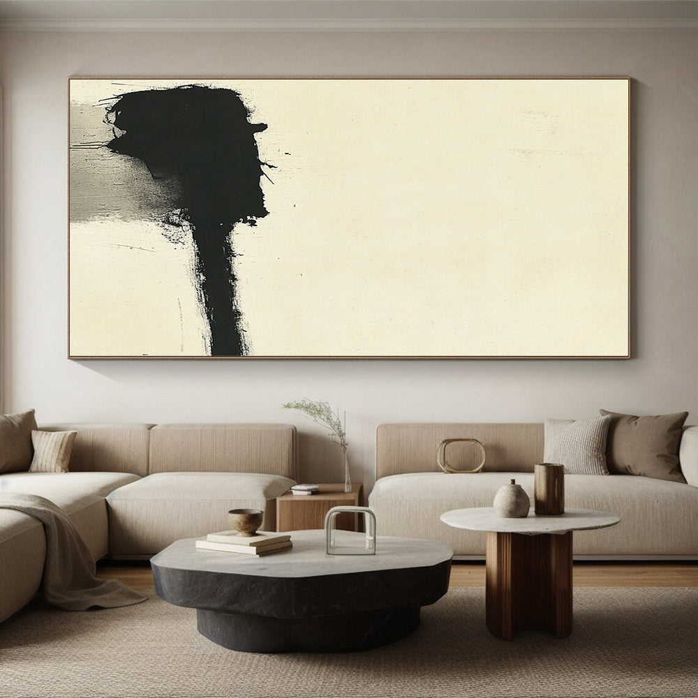 Minimal Black and White Abstract Painting with Raw Textures GER148