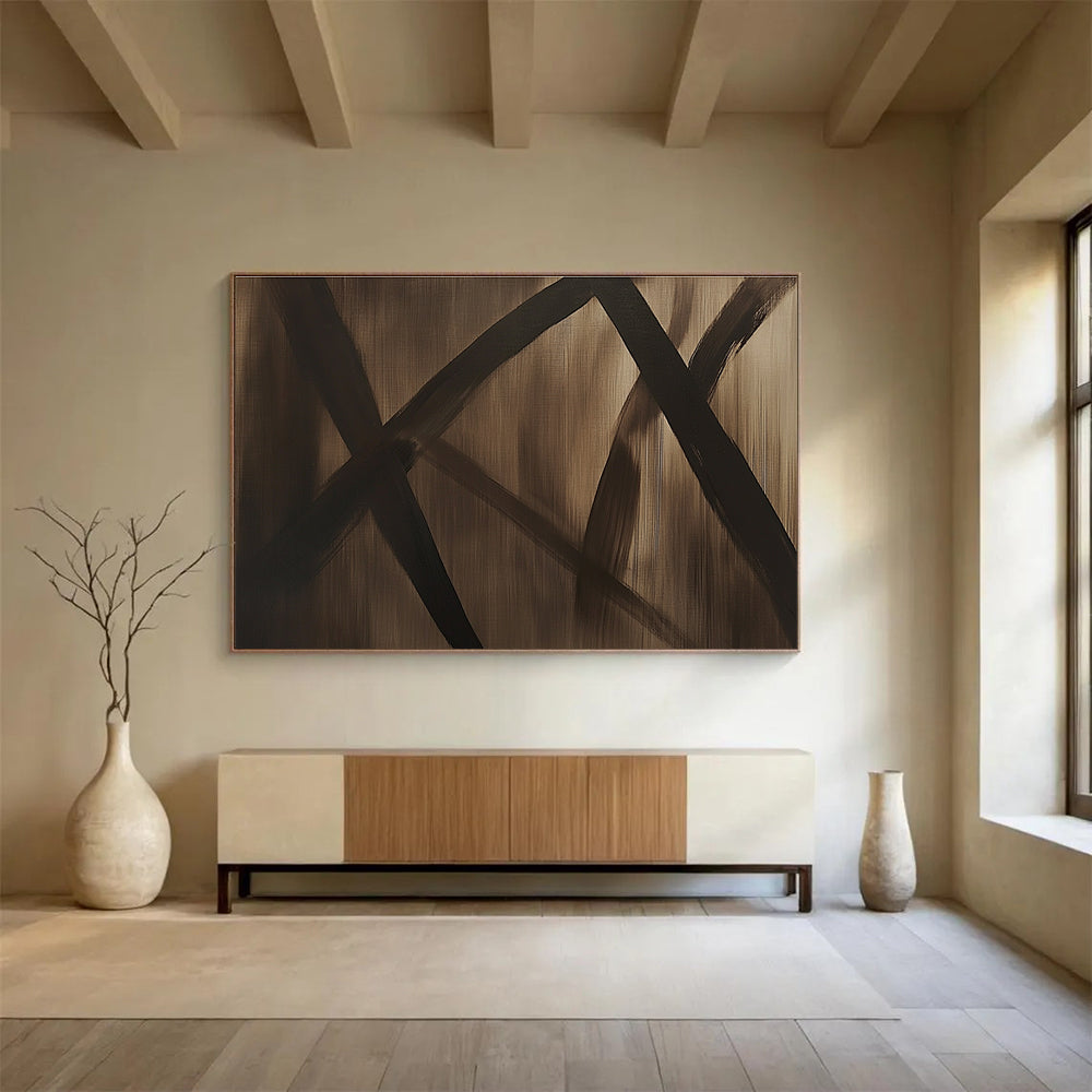Brown and Black Abstract Lines Painting with Textured Background DYP507