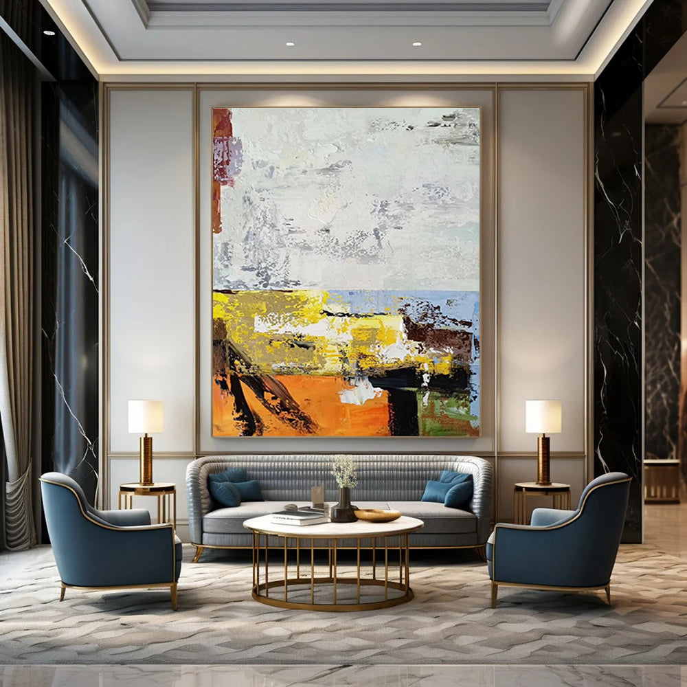 Grey Yellow Blue Orange Abstract Painting ADGE019