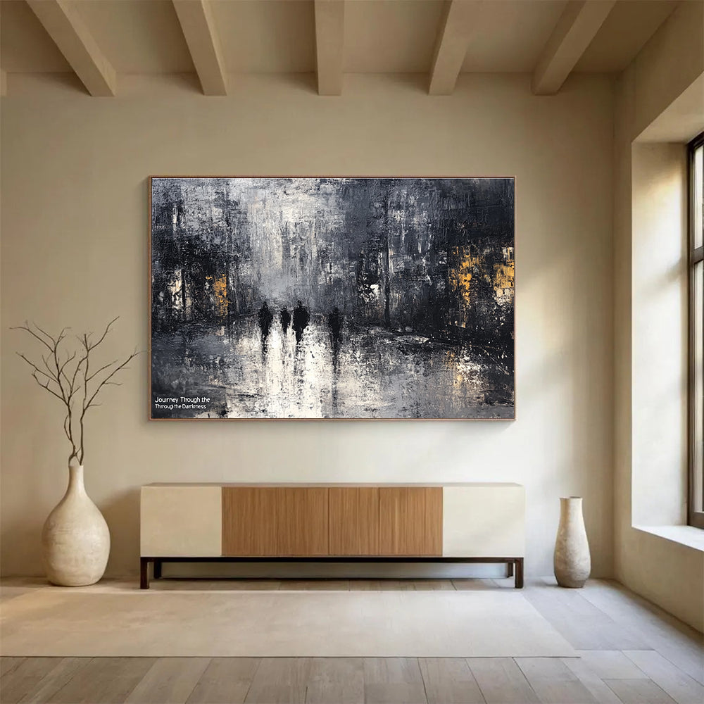 Dark Cityscape Abstract Painting in Black and Gray DYP445