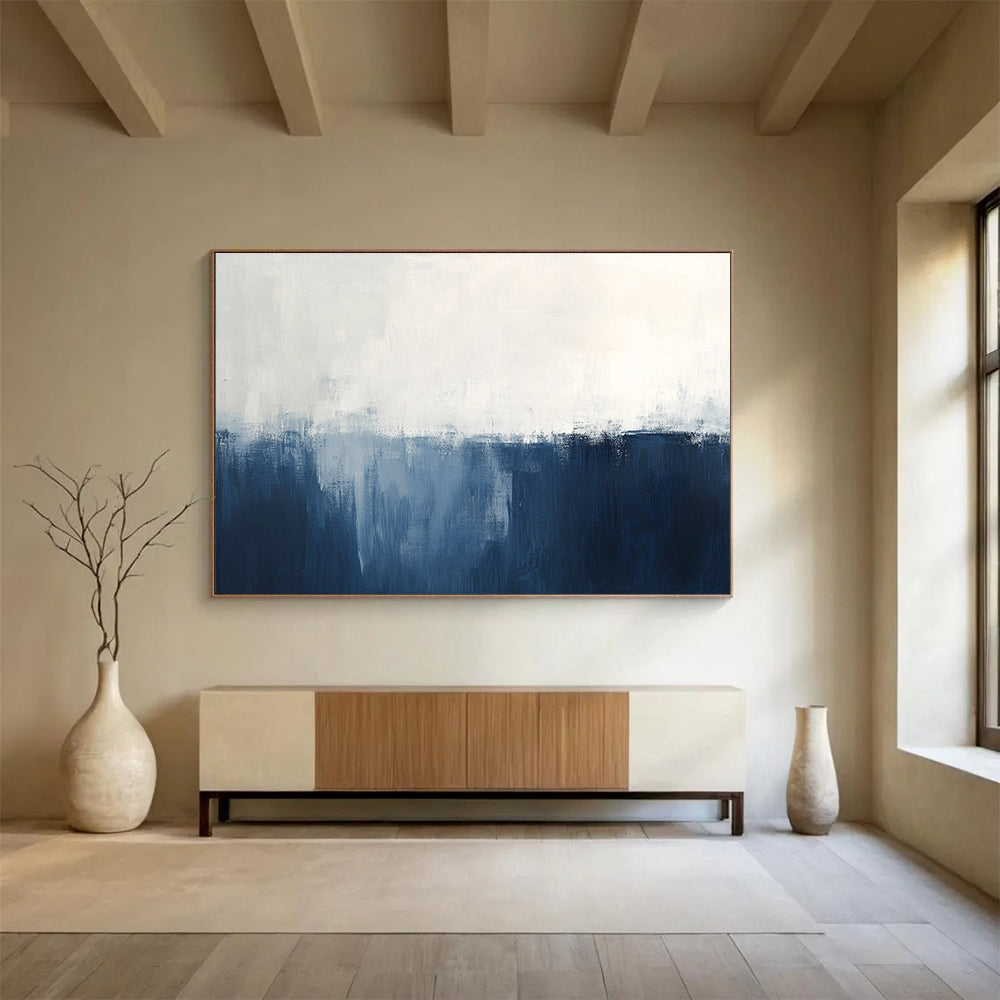 Blue and White Abstract Painting with Subtle Gradients DYP188