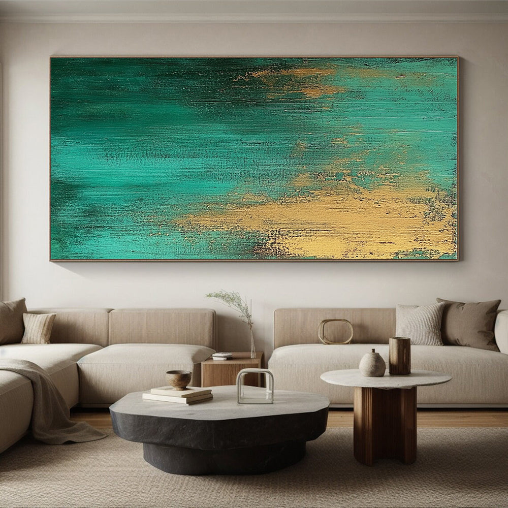 Green Gold Abstract Painting with Textured Surfaces GER708