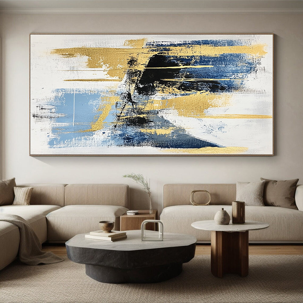 Blue Gold and Black Abstract Painting with Modern Elegance GER523
