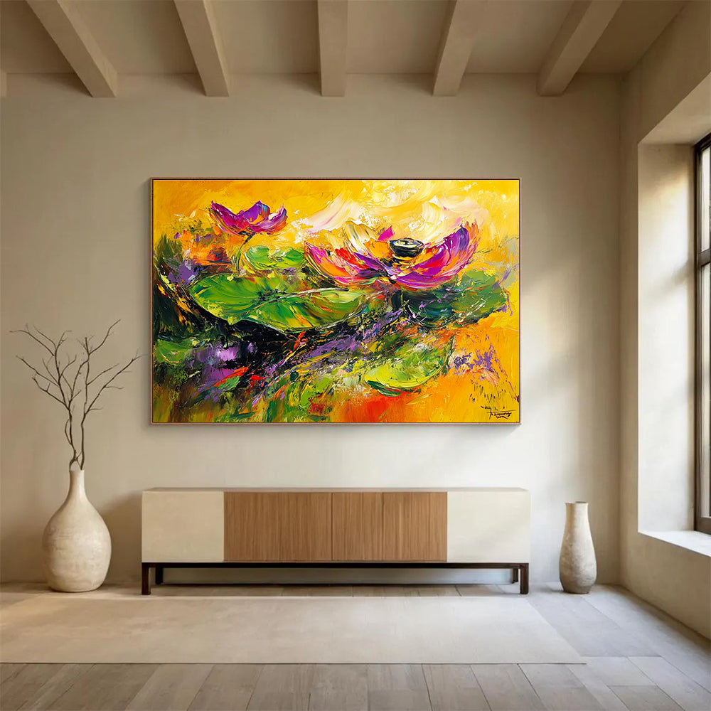 Vibrant Lotus Abstract Painting with Bold and Colorful Hues DYP354