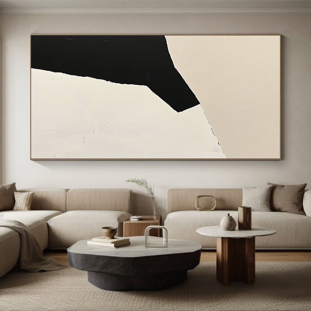 Black and Beige Geometric Abstract Painting with Angular Forms GER166