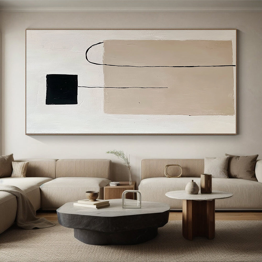 Beige and Black Minimalist Abstract Painting with Simple Forms GER152