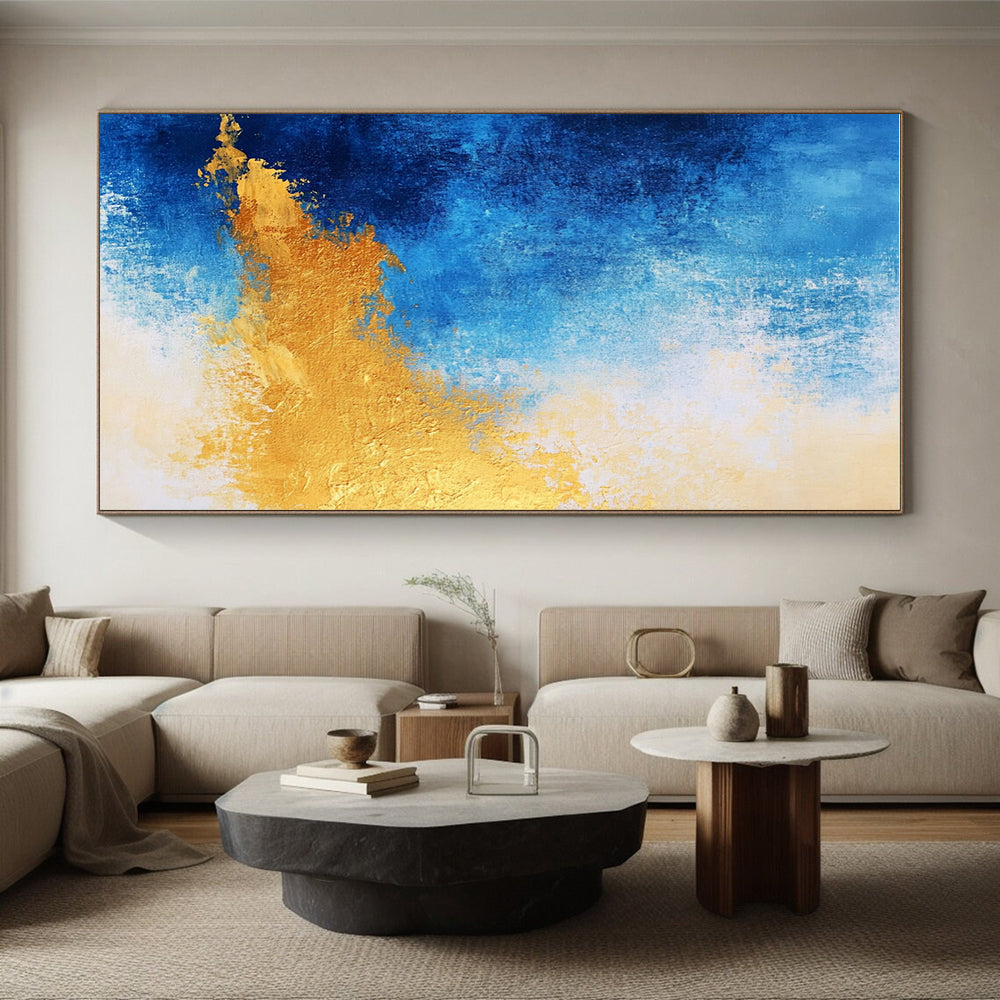 Gradient Blue and Gold Abstract Painting with Subtle Transitions GER376