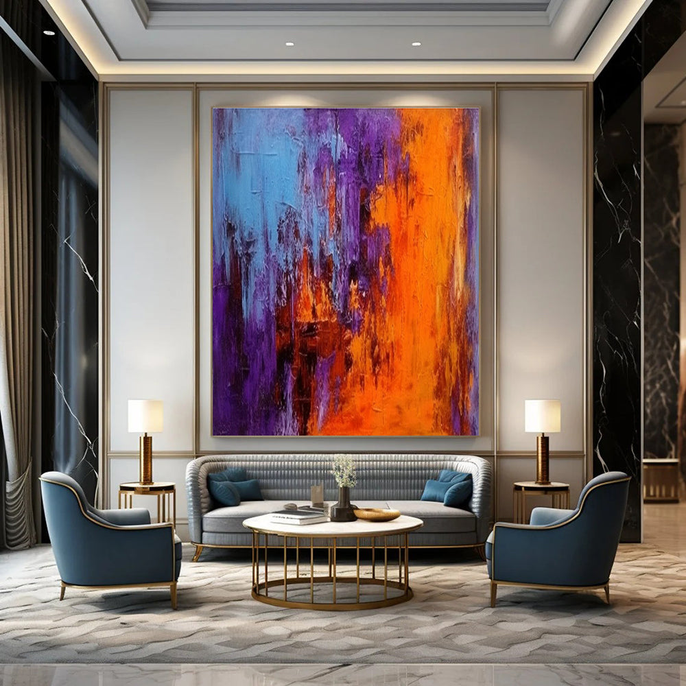 Purple and Orange Abstract Painting with Vivid Layers ADGE075