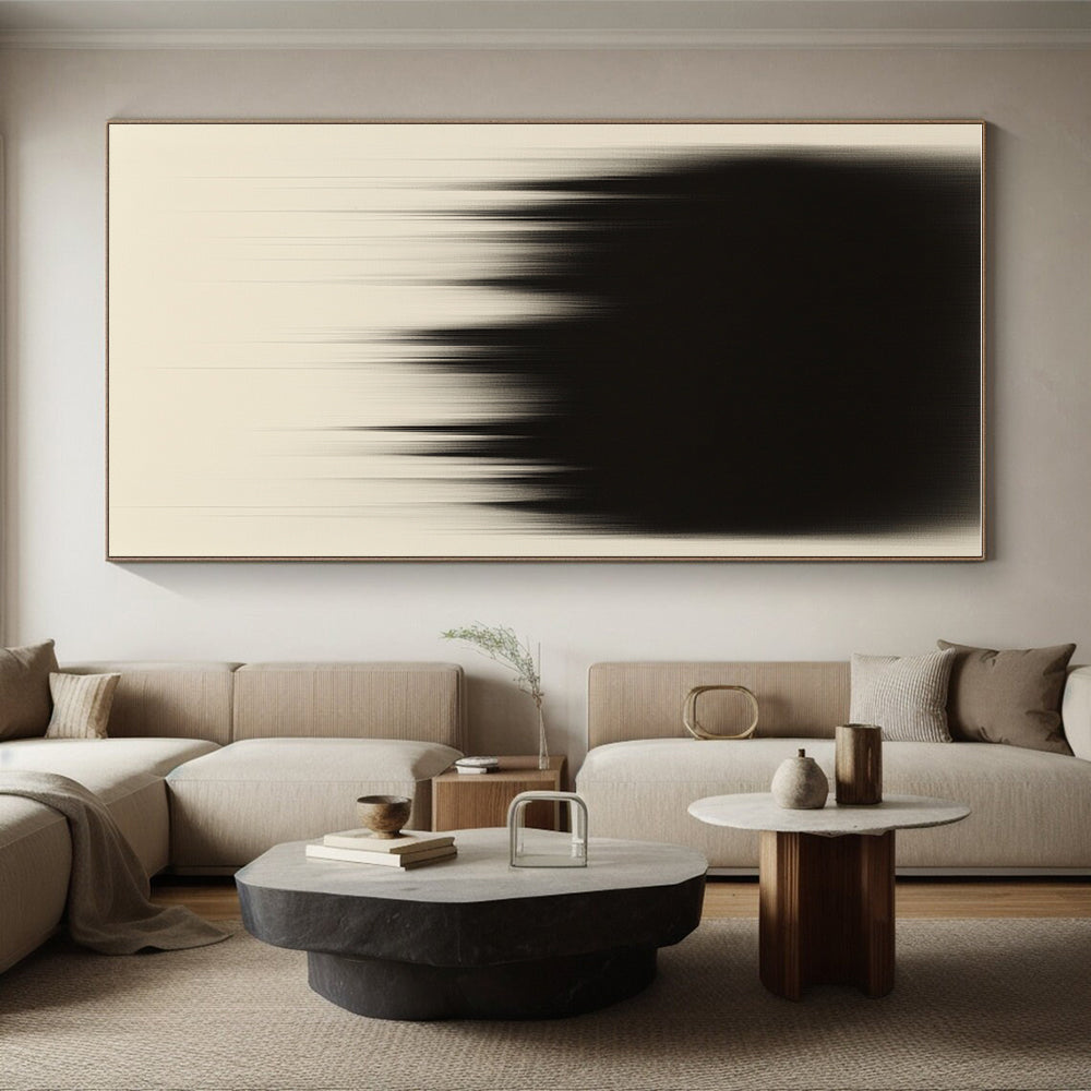 Black and Beige Gradient Abstract Painting with Dripping Effects GER182
