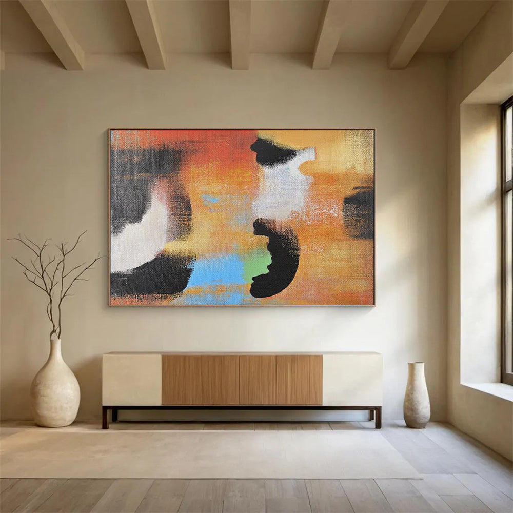 A large abstract painting featuring vibrant colors and dynamic shapes designed to enhance modern spaces with artistic elegance.SC626