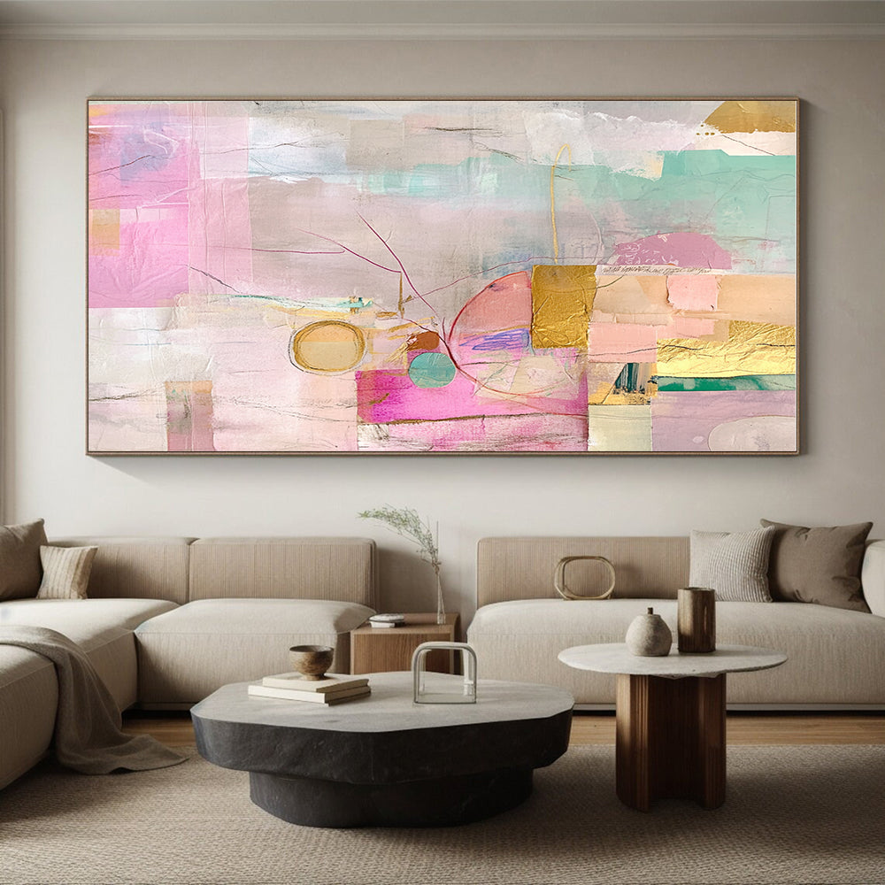 Pastel and Gold Mixed Media Abstract Collage Painting GER202