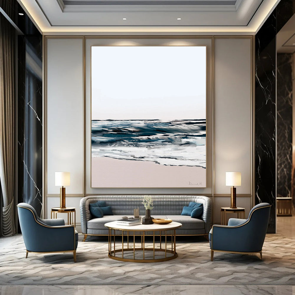 Abstract Coastal Scene with Soft Tones and Fluid Brushstrokes Painting ADGE208