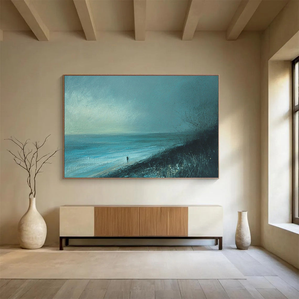 Blue Toned Solitary Figure Seaside Abstract Painting DYP090