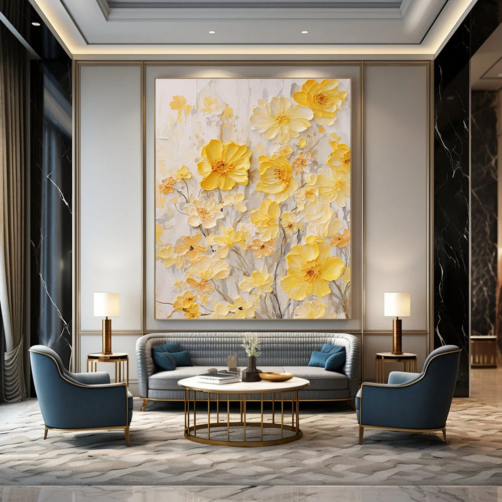 Yellow Flower Relief Abstract Painting with Textured Petals ADGE289