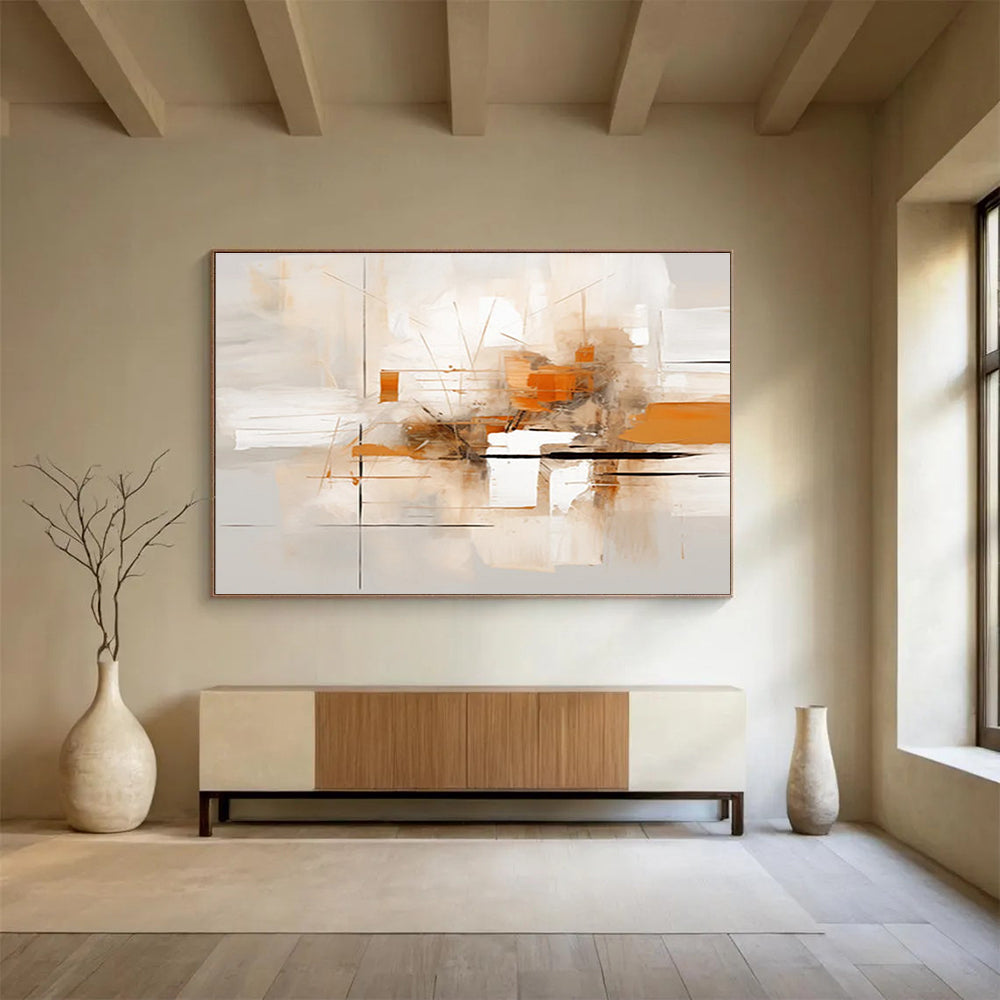 Light Beige and Orange Abstract Painting THY096