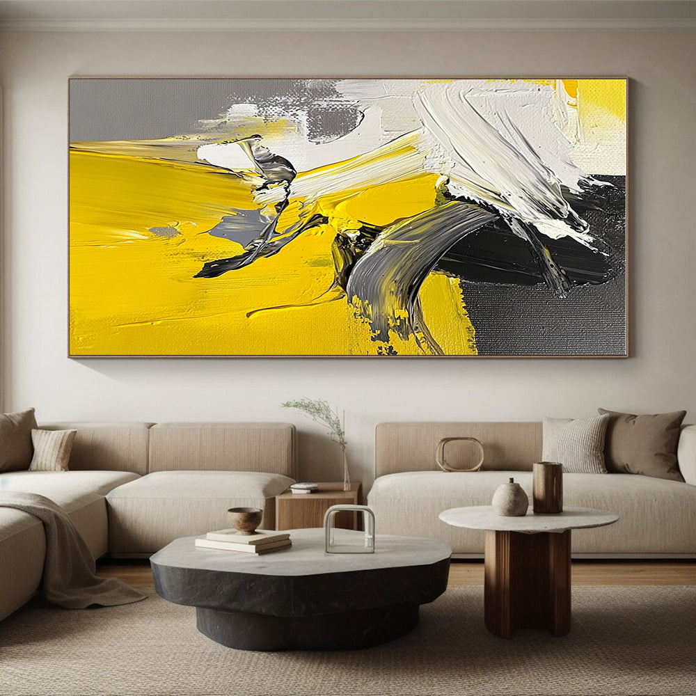 Yellow Gray and White Abstract Painting with Thick Impasto GER552