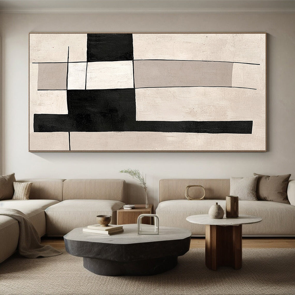 Black and White Abstract Painting with Geometric Forms GER609