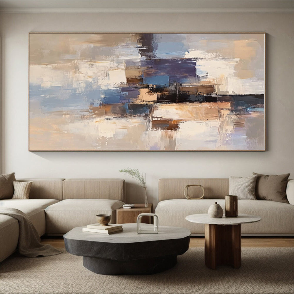 Blue Purple Beige Abstract Painting with Dynamic Color Fusion GER772