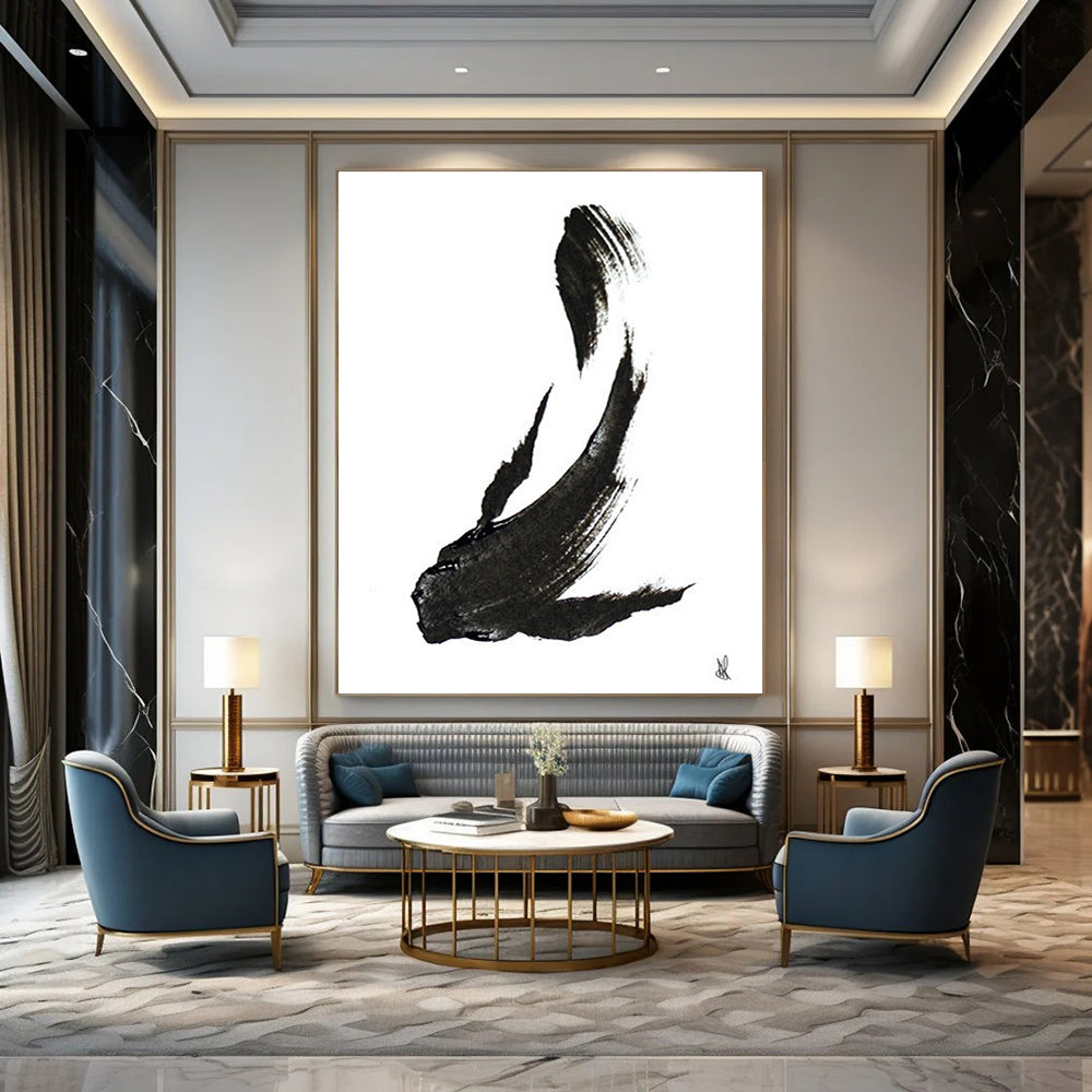 Black Ink Minimalist Fish Abstract Painting ADGE181