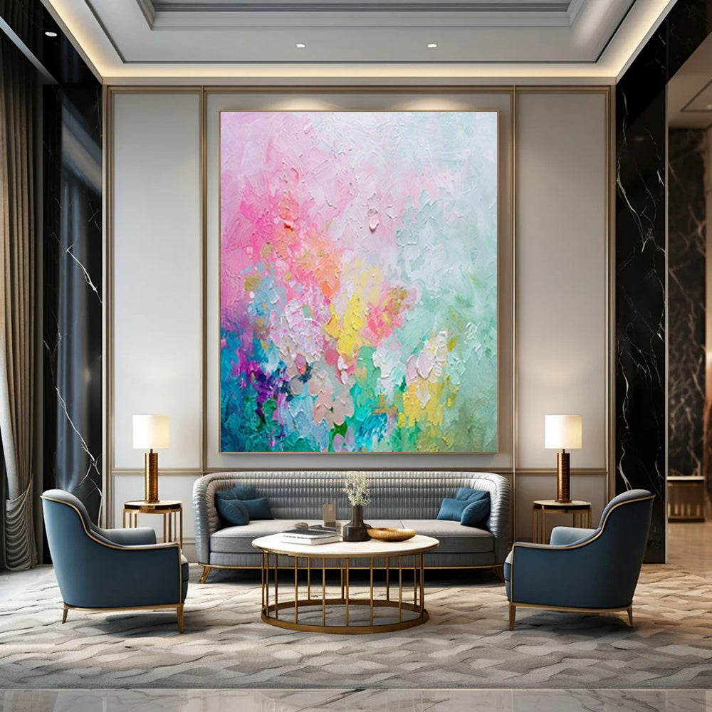 Oversized Custom Hand-Painted Abstract Art for Cottage Kitchen Island Back Wall and Office Credenza Wall DLZ1923