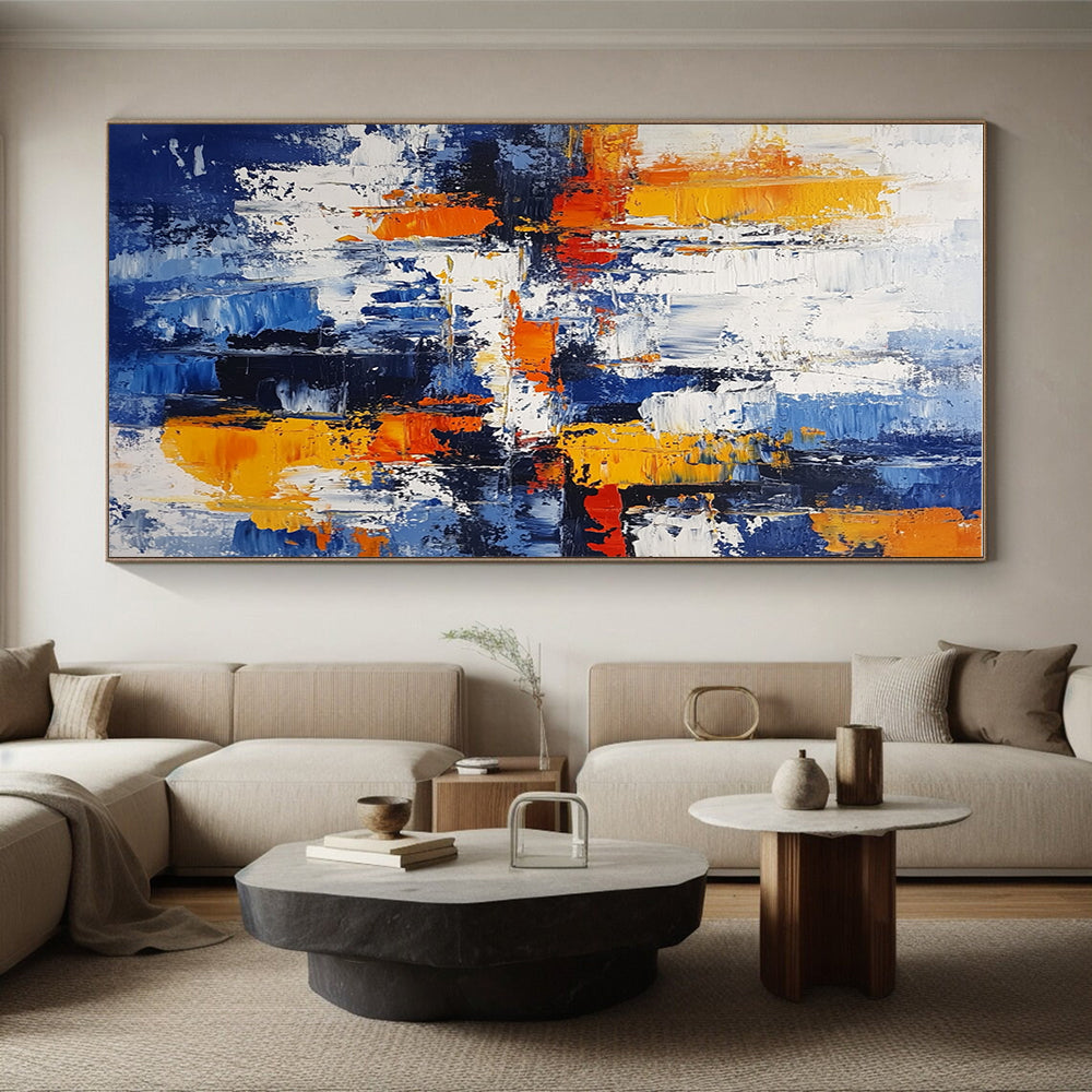 Blue Orange Abstract Painting with Textured Layers GER711