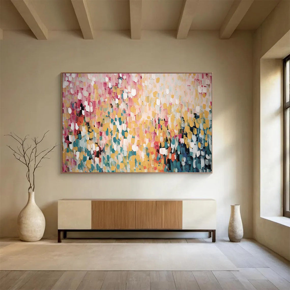 Pastel Color Block Abstract Painting with Pink, Yellow, and Blue Hues THY166