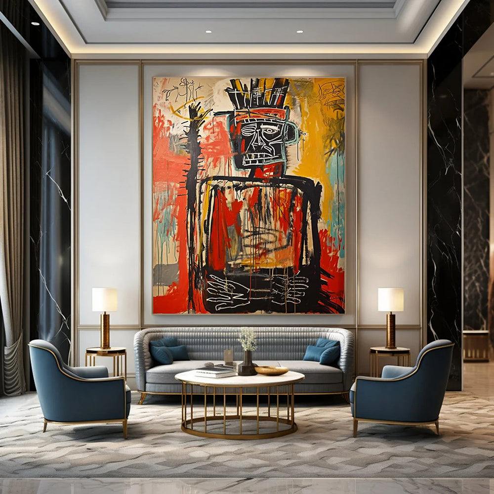 Tribal Chief Figure with Dripping Paint Abstract Painting ADGE108