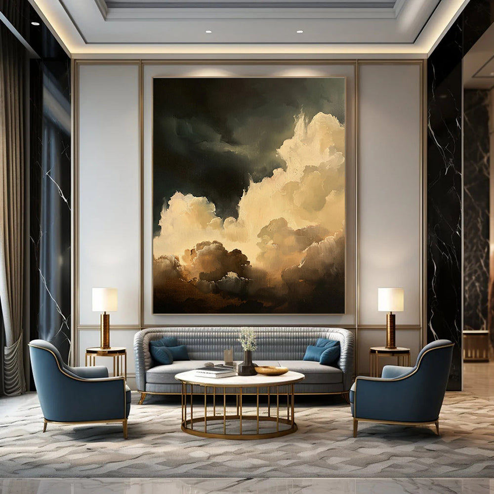 Cream Clouds Dark Sky Abstract Painting ADGE022