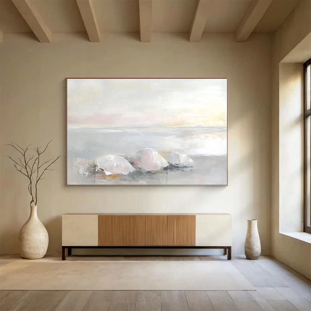 Pastel Seaside Stones Abstract Painting with Delicate Hues DYP337