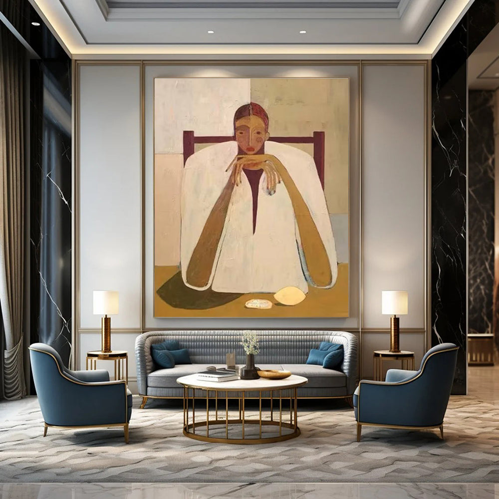 Seated Figure in White Cloak Abstract Portrait Painting ADGE142