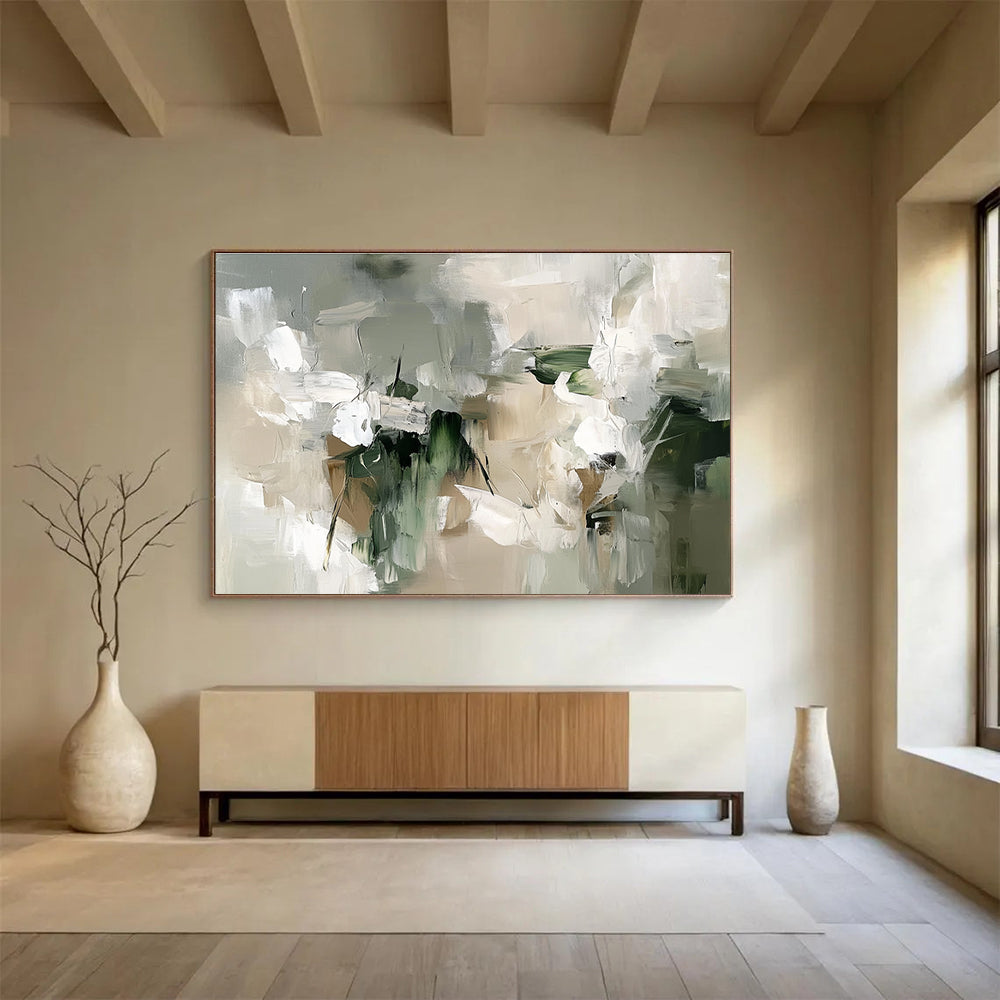 Neutral Tones Floral Abstract Painting with Green and Beige DYP509