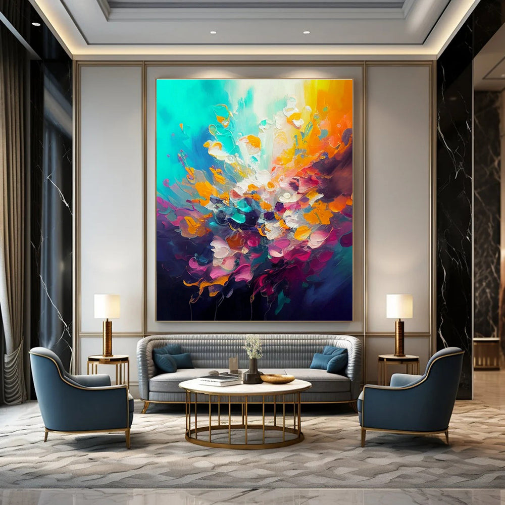 Original Hand-Painted Abstract Canvas for Cottage Living Room Wall Sconce Back Wall & Bedroom Bedside Table Drawer Front Wall DLZ1810
