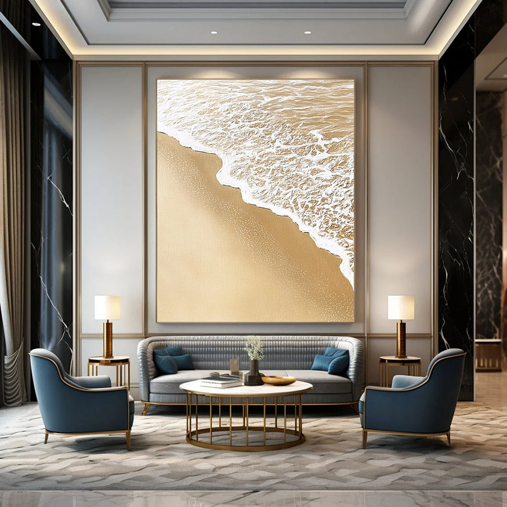 Abstract art capturing intricate sand and water patterns with soft waves blending detailed textures in light beige and white colors.STSC952